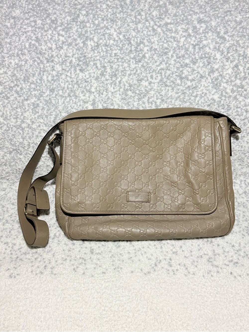 Gucci Taupe Brown Embossed Leather Messenger Bag